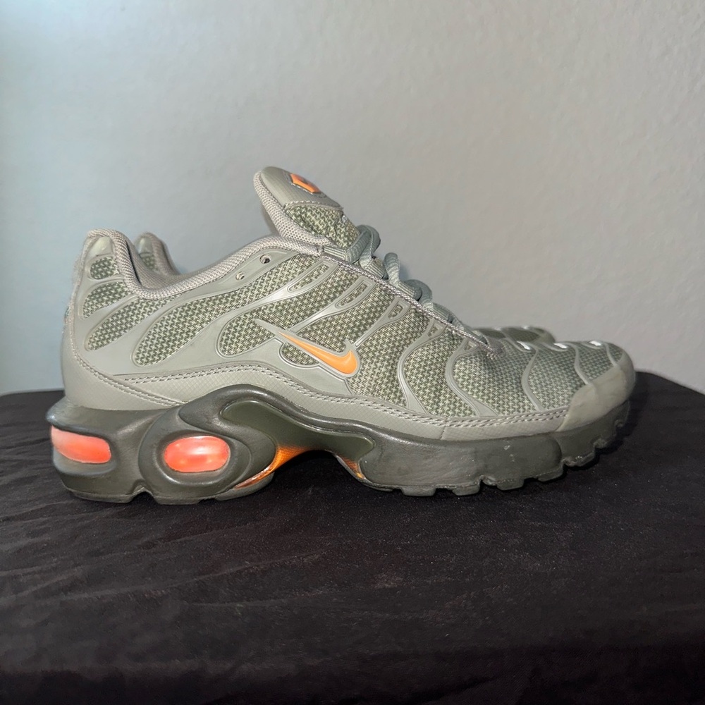 Nike Olive Green and Orange Air Max Tuned Sneaker
